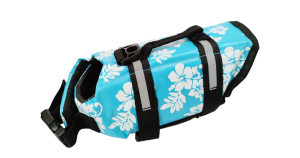 Dog Life Jacket Easy-Fit Adjustable Belt Pet Saver Swimming Safety Swimsuit Preserver with Reflective Stripes for Doggie (XS, Flowers and Blue)