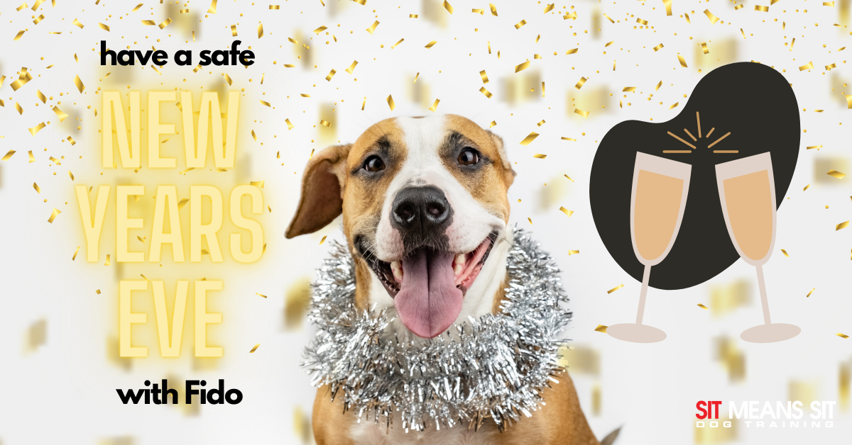 Safe new years with fido banner with gold confetti background